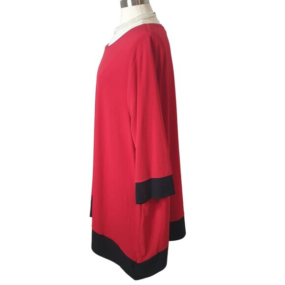Calvin Klein Plus Tunic 3X Red & Black Colorblock 3/4 Sleeve Chic Elegant Luxe - Picture 4 of 6